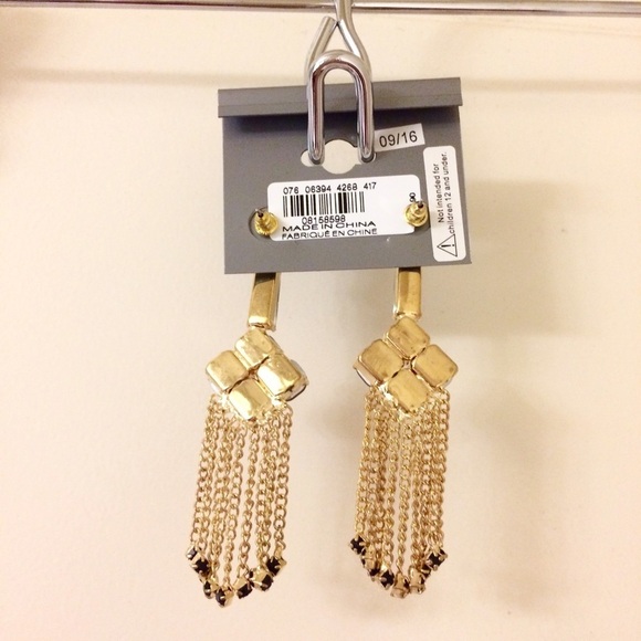 Topaz Stone Flower Gold Fringe Crystal Statement Earrings - Picture 3 of 4